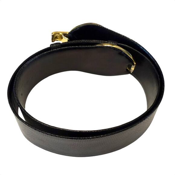 Judith Leiber Vintage Adjustable Belt w/ Interlocking Buckle - Black Leather main image 10